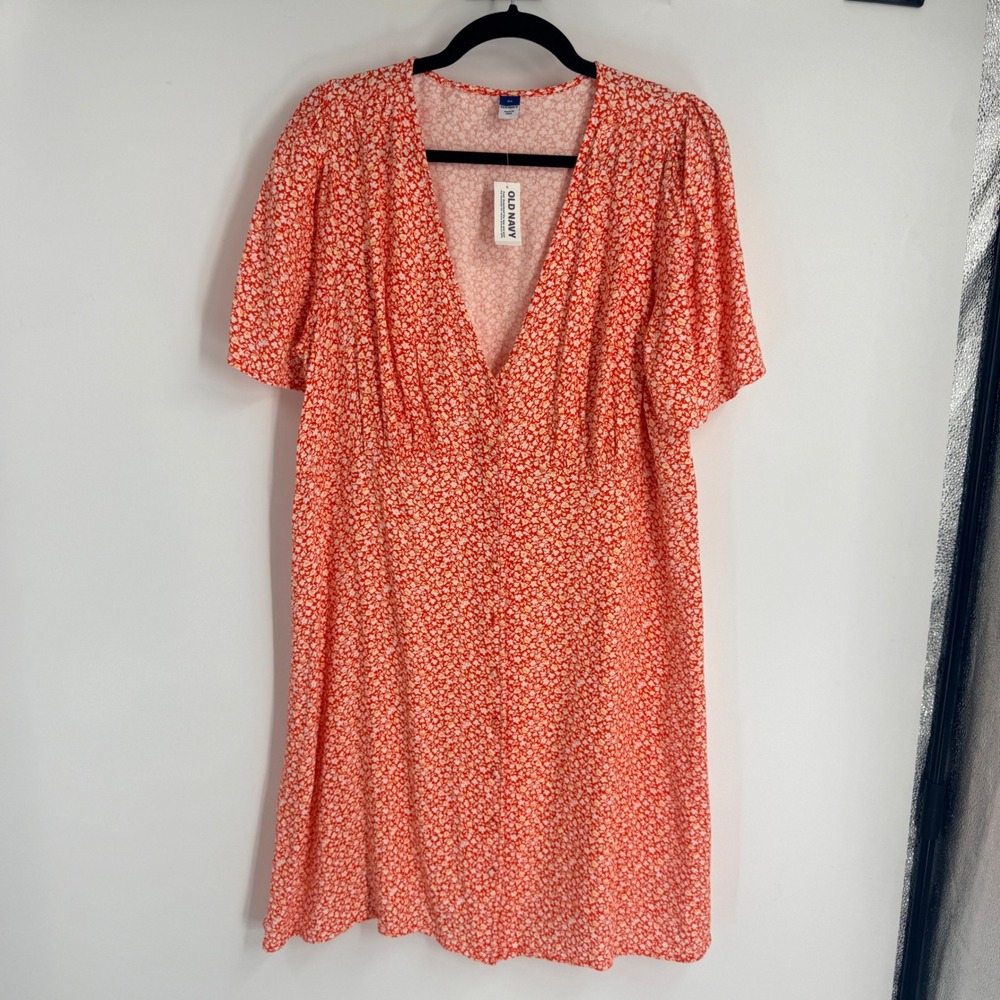 Old Navy Womens XL Tulip Field Red Ditsy Floral Button Front Mini Dress NWT Cute